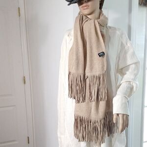 Beryll Worn By Good People 100% Cashmere With Suede Fringe Scarf Tan